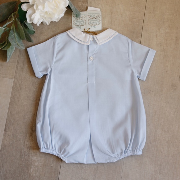Blue Train Creeper Feltman Brothers Heirloom Romper Newborn 1st Portraits NWT - Picture 2 of 6